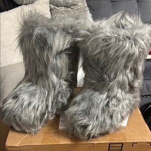 Gray Faux Fur Boots